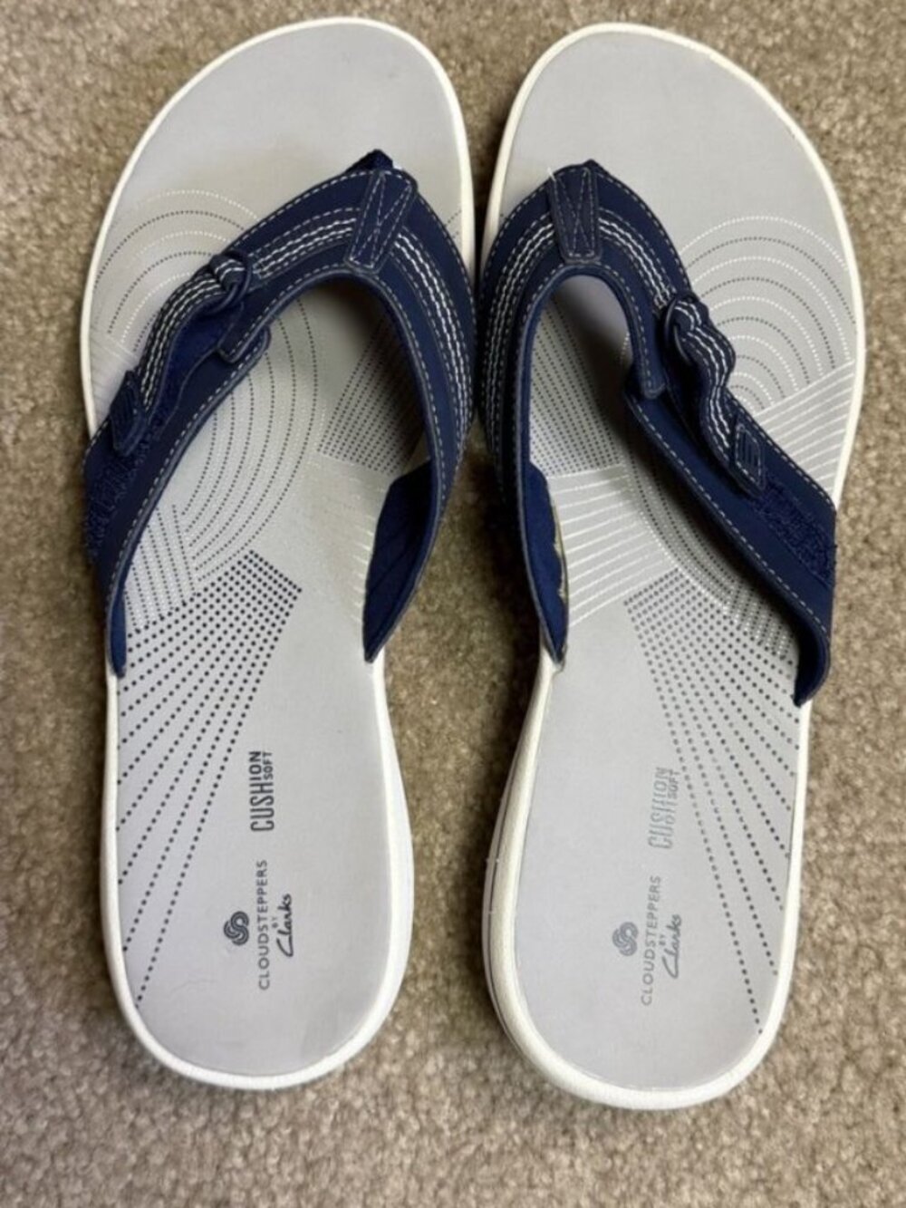 Clark’s Sandals, Flip Flops, Navy Blue Adjustable Cloudsteppers, Size 11 Womens
